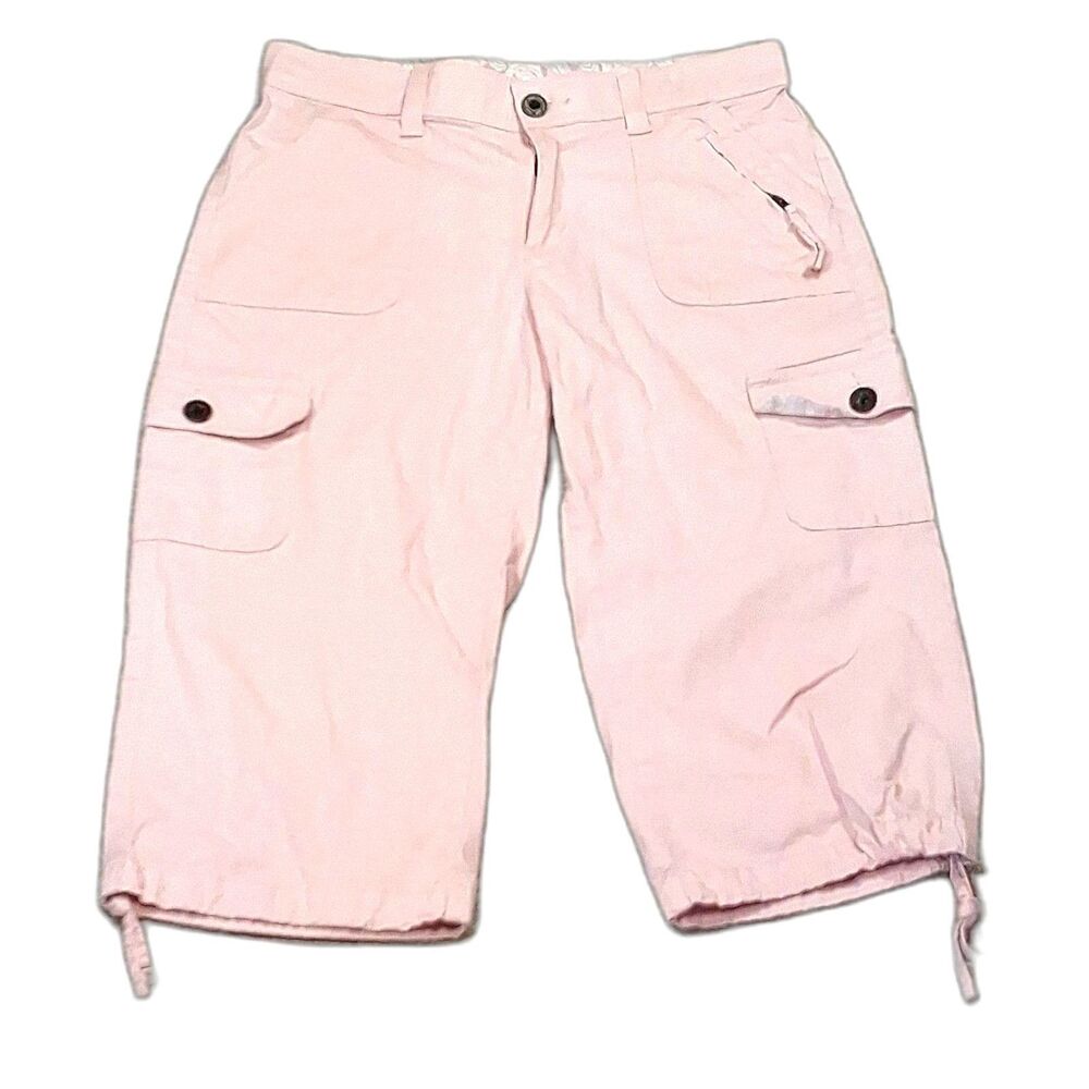 lee cargo capri pants women size 6 pink drawstring cotton spandex adjustable